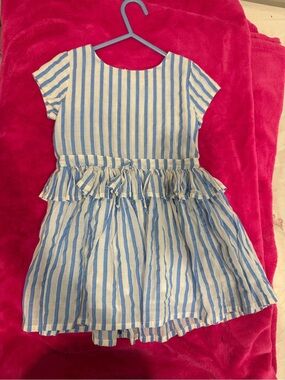 Morley Blue and White Striped Ruffle Waist Girls Dress